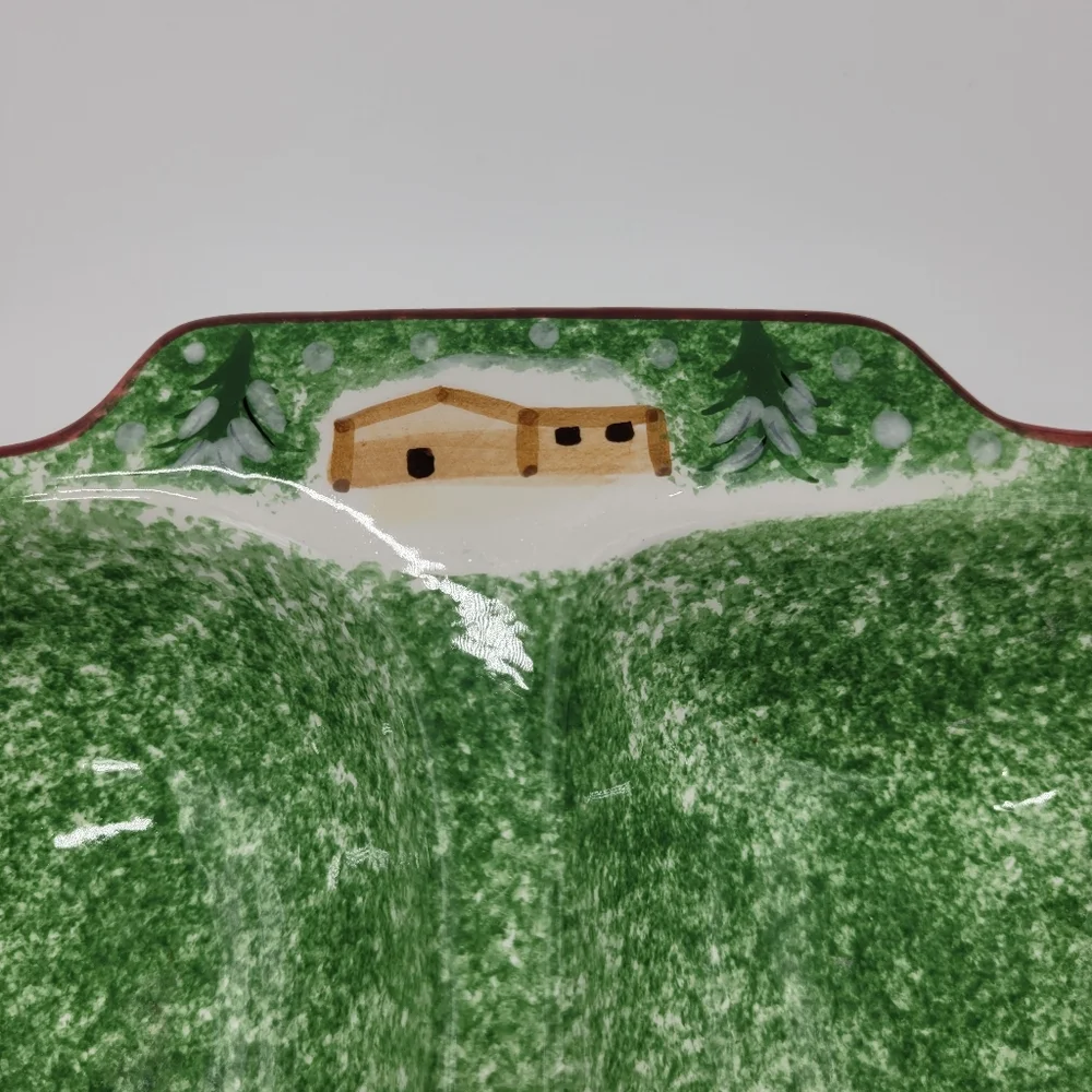 The Cellar Log Cabin 3 Section Rectangular Ceramic Serving Platter Vintage 1998